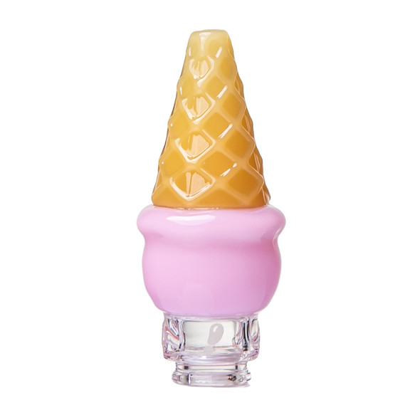 Pink ice cream cone Pivot top with glossy pink body, golden textured cone and clear glass connector