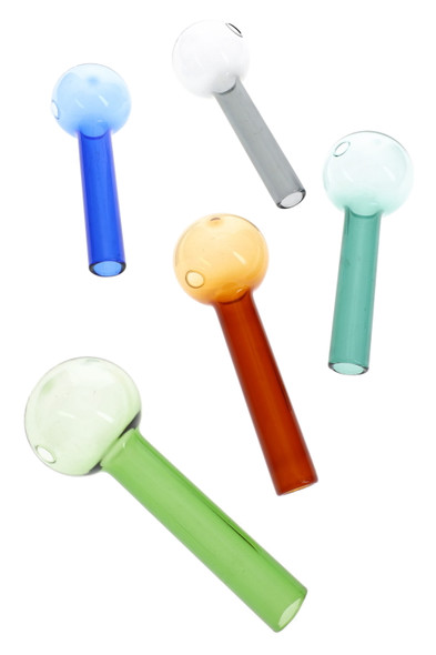 US-made 4" colored glass jumbo oil burner pipes in blue, green, amber, teal and gray for wholesale smoke shop resale