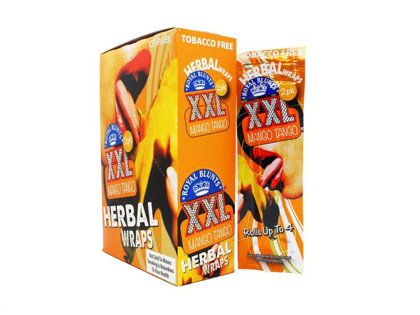 Royal Blunts XXL Mango Tango herbal wraps box and matching pouch with orange packaging