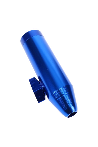 Blue 2" metal bullet pipe with side knob, angled product view for wholesale smoke shop counter accessories