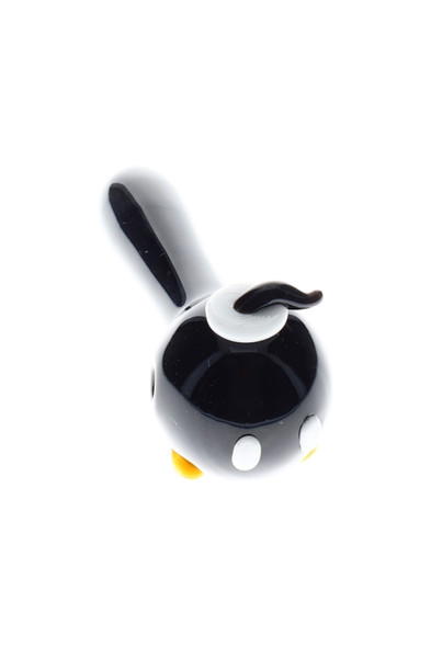 Top-down white cutout of bomber-themed spoon showing white cap and black fuse—retail smoke gear art-glass hand pipe for showcases, compact size.
