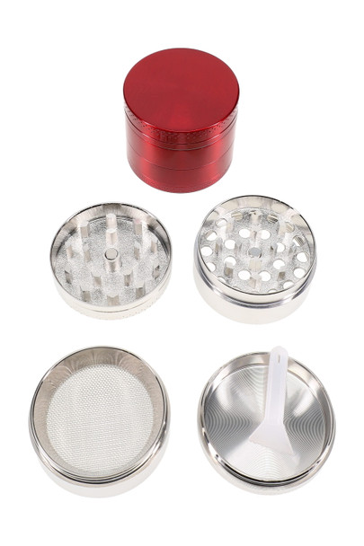 1.5" 4-part metal grinder parts set with screen and scraper, wholesale accessory restock on white