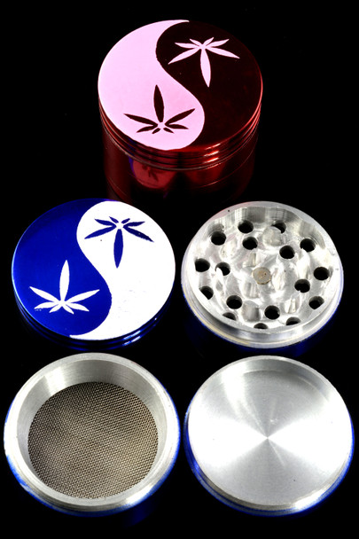 42mm 4 Pc Colored Yin Yang Leaf Aluminum Grinder - G0307