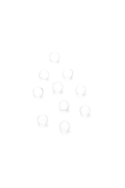 Ten 4 mm clear quartz banger beads on white background; small terp pearl set for smoke-shop wholesale product pages.