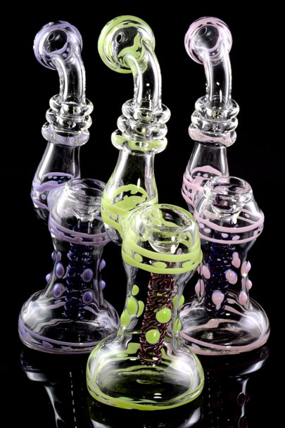 Medium Neon Striped Sherlock Glass Bubbler - B1137