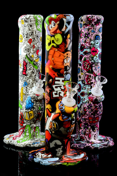 Medium Decal Print Straight Shooter Silicone Water Pipe - WP2039