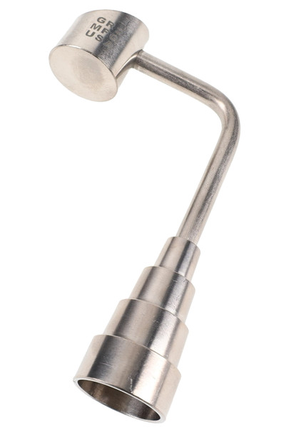 GR2 titanium universal banger nail with stepped multi-size base, wholesale dab accessory, angled studio view on white background.