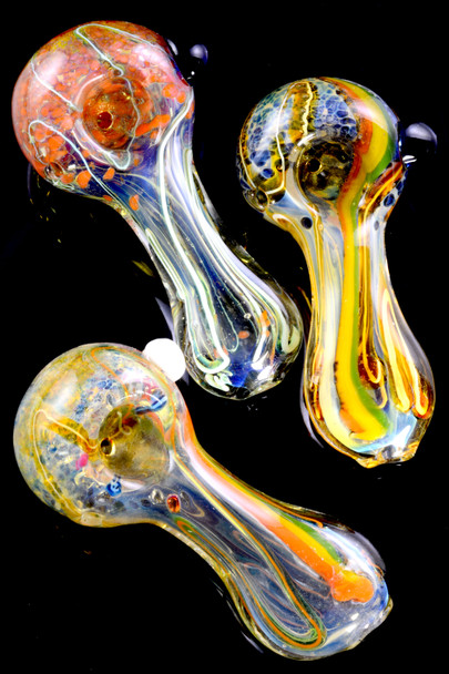 Small Color Changing Frit Striped Glass Pipe - P2163