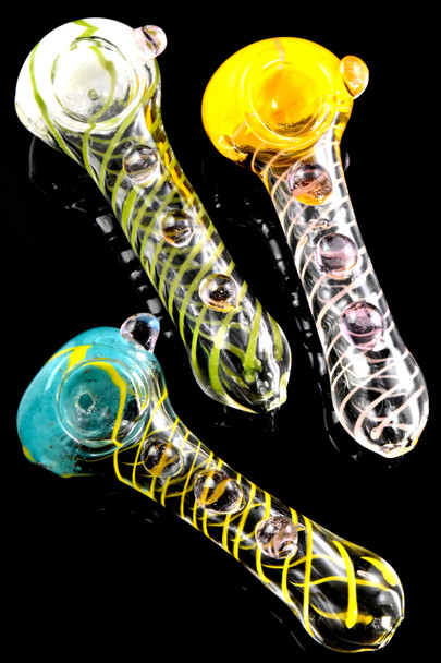 Clear Colorful Frit Striped Glass Pipe - P2211