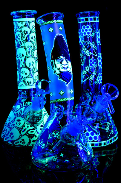 Small Glow in the Dark Glass on Glass Beaker Water Pipe - WP2232