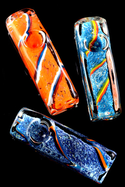 Thick Heavy Colorful Striped Frit Square Glass Pipe - P2228