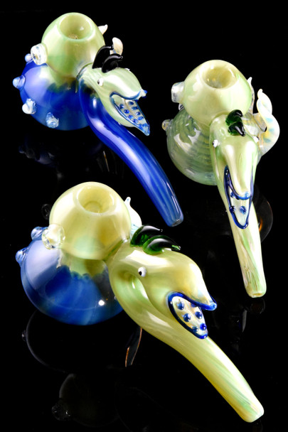 8" Large Thick Color Changing Silver Fumed Spiky Monster Glass Hammer Bubbler - B1237