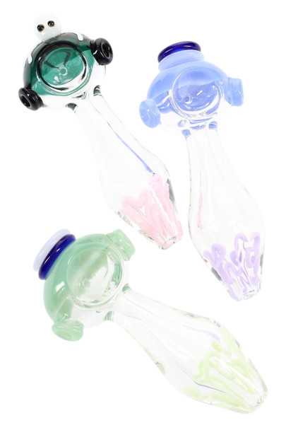 Bulk novelty critter clear glass pipes.