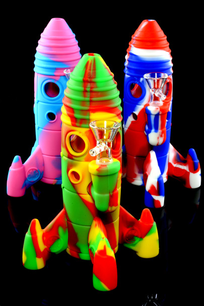 Small Silicone/Glass LED Rocket Ship Water Pipe - WP2479