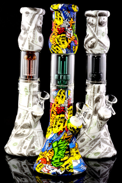 Medium Glass/Silicone Decal Beaker Water Pipe with Perc - WP2565