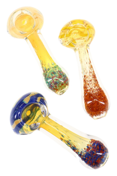 3.5" color-changing spoon pipes with striped bowls and frit ends, assorted set for wholesale smoke shop restock