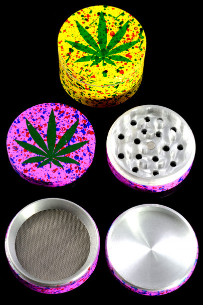 Multicolor 4 Pc Paint Splatter Leaf Decal Aluminum Grinder - G0424