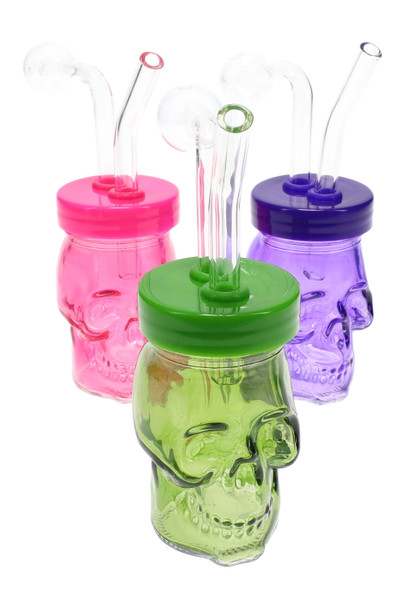 (US Made) 3.5" Small Colored Glass Skull Oil Burner Rig - OIL149