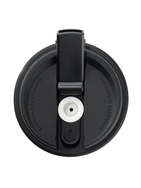 Top-down Cupsy lid with mouthpiece open, matte black finish—compact head-shop water pipe detail for wholesale catalogs.