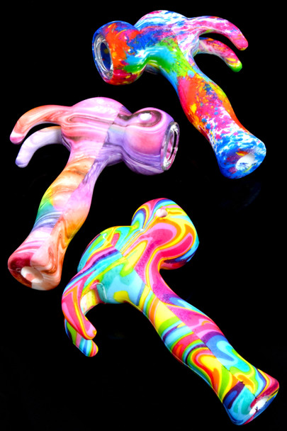 Colorful Psychedelic Rainbow Silicone Hammer Pipe with Glass Bowl - P2574