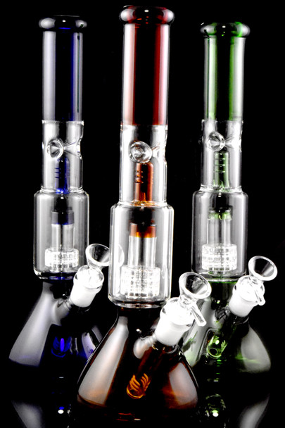 Medium Colored Glass on Glass Beaker Water Pipe with Dome Matrix Perc - WP2663