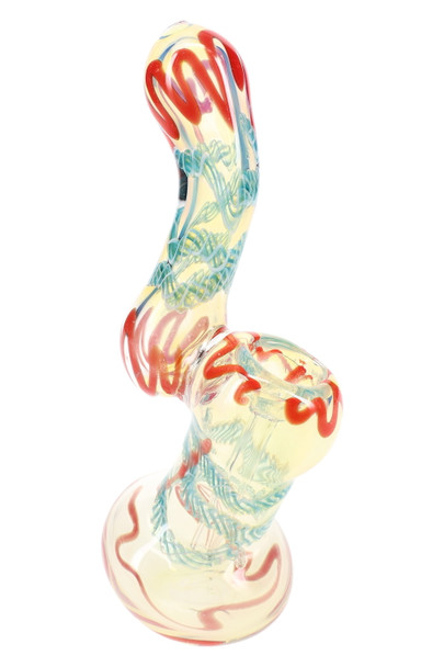 Single 5.5" color-changing striped Sherlock glass bubbler, angled side view highlighting bowl and base for head-shop supplies