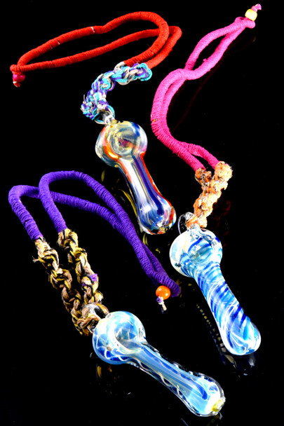 Small Color Changing Striped Glass Pipe with Necklace Loop - P2591
