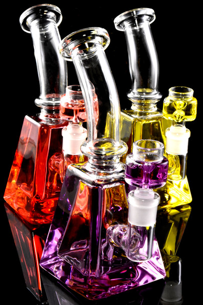 Colorful Fluid Filled Glass on Glass Pyramid Beaker Water Pipe - WP2717