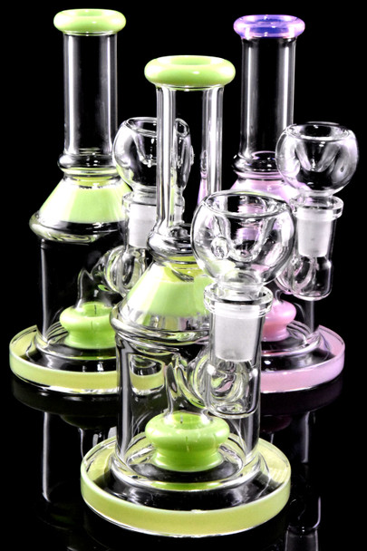 Small Neon Glass on Glass Stemless Water Pipe with Showerhead Perc - WP2729