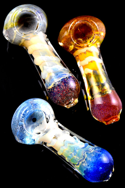 Thick Color Changing Silver Fumed Frit Glass Pipe - P2651