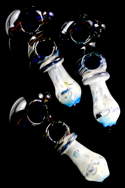 Silver Fumed Swirl Striped Double Bowl Glass Pipe - P2671