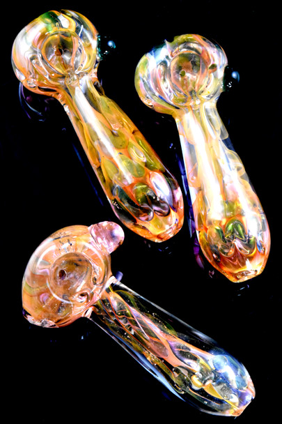 Color Changing Gold Fumed Bubble Glass Pipe - P2673