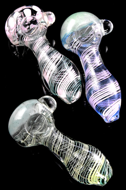 4" Neon Colored Swirl Striped Clear Glass Pipe - P2676