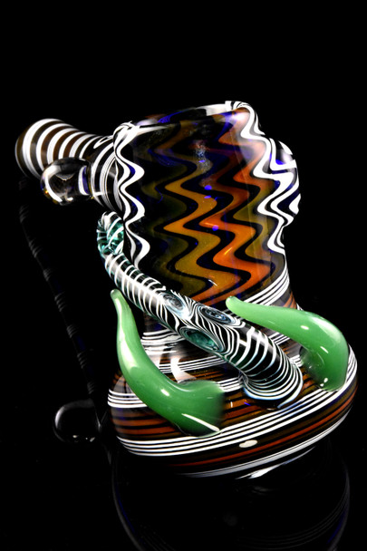 Reverse Gold Fumed Spiked Colored Glass Hammer Bubbler - B1322