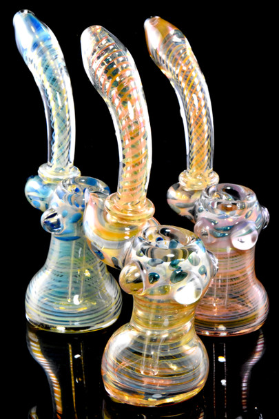 Gold Fumed Spiral Striped Sherlock Glass Bubbler - B1323