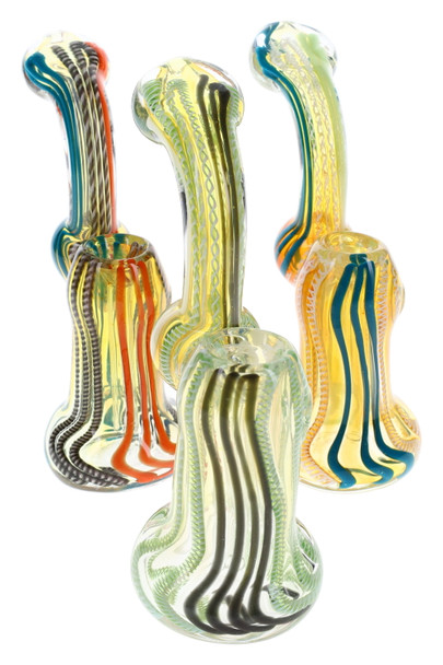 6" Multicolor Striped Color Changing Glass Sherlock Bubbler - B1329