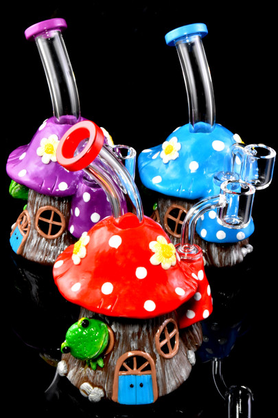 Small Colorful  GoG Frog Mushroom House Dab Rig with Showerhead Perc - WP2756