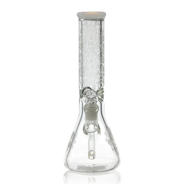 (US Made) Thick Sandblasted Glass on Glass Frosty Floral Beaker Water Pipe - WP2806