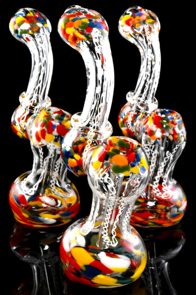 Medium Multicolor Frit Striped Clear Glass Sherlock Bubbler - B1349