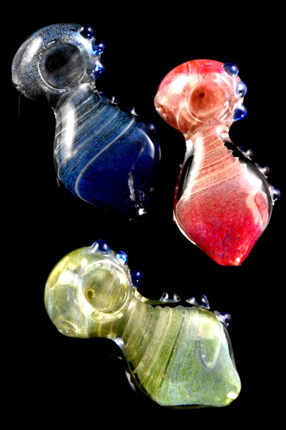 Small Silver Fumed Frit Striped Glass Pipe - P2750