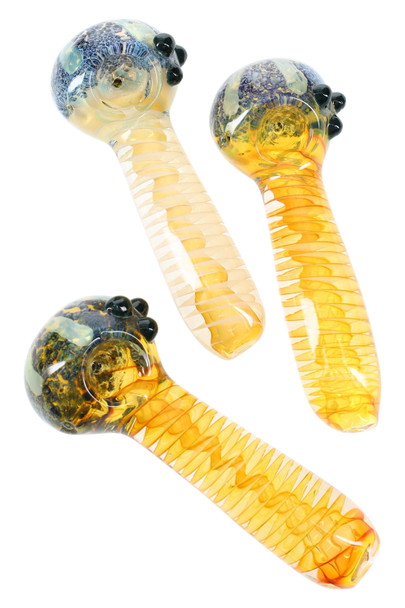 5" Thick Spiral Color Changing Gold Fumed Frit Glass Pipe - P2771