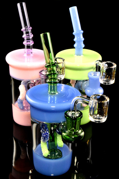 Multicolor Glass Cup Dab Rig with Gummy Worm Showerhead Perc - WP2817