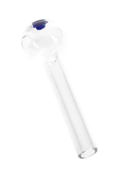 (US Made) 4″ Clear Thick-Glass Straight Oil Burner Pipe – Blue Dot – OIL173