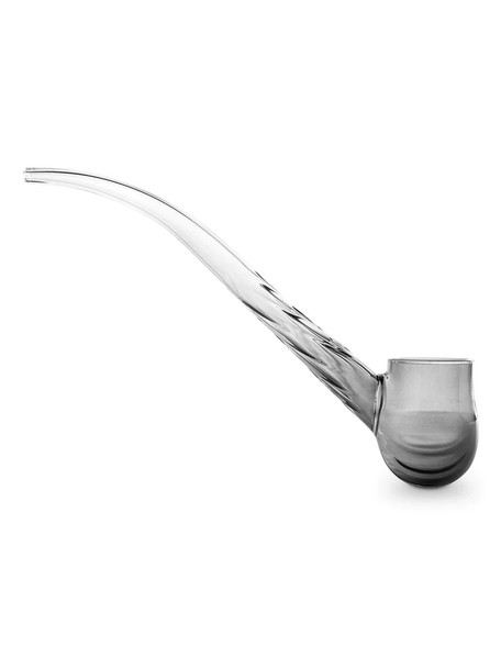 Smoke-tinted Proxy Wizard glass with long spiral stem and rounded bowl; premium borosilicate dry pipe for wholesale head-shop displays, side profile on white.