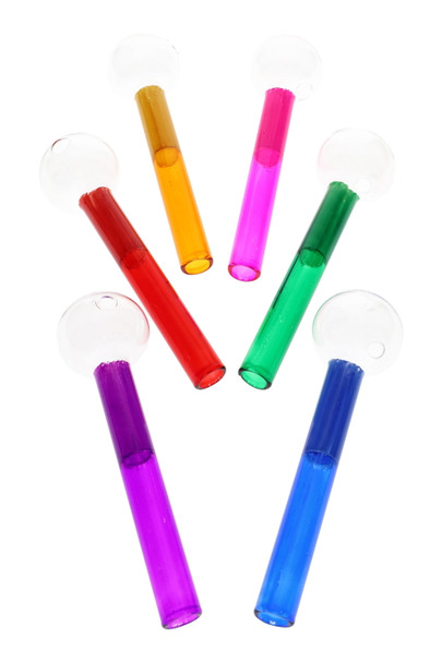 US-made 6" jumbo colored glass oil burner pipe with clear round bowl; sturdy large-profile stem, studio close-up for wholesale parts displays.