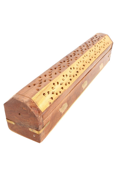 12″ Wood Incense Box w/ Metal Inlay – M0396