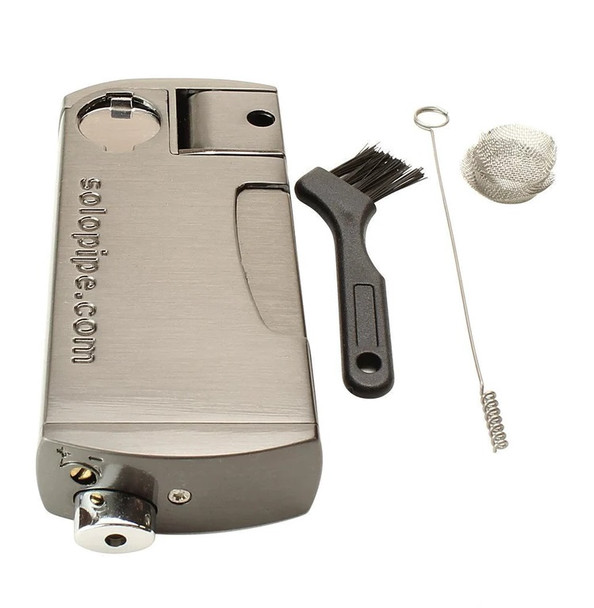 Silver Solopipe presented in black hard case with tools and spare screen; compact self-lighting pipe for B2B retail assortments. Silver Solopipe presented in black hard case with tools and spare screen; compact self-lighting pipe for B2B retail assortments.