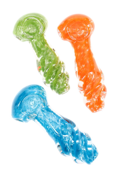 3.5" Small Twisted Glass Colorful Frit Pipe - P2857