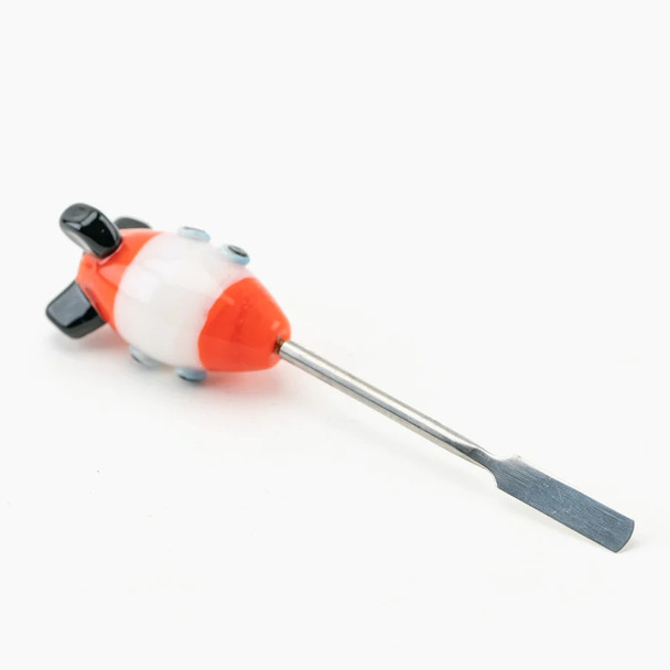Retail smoke gear space cruiser dabber sideways, red-white glass rocket body, stainless shaft, 4.5-inch novelty tool Retail smoke gear space cruiser dabber sideways, red-white glass rocket body, stainless shaft, 4.5-inch novelty tool