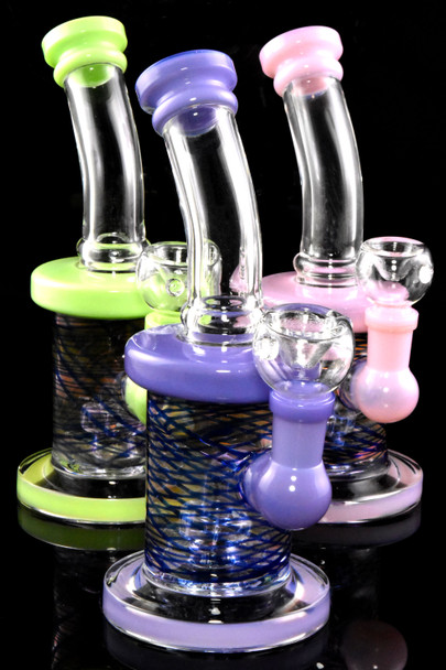Small Neon GoG Net Striped Gold Fumed Water Pipe with Showerhead Perc - WP2876